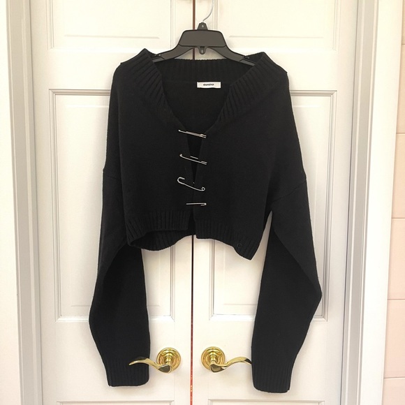Danielle Guizio Black Safety Pin Cropped Sweater - Picture 6 of 11